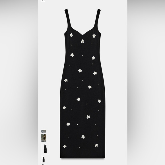 Zara Dresses & Skirts - Zara Black Midi Dress with White Floral Details. Floral stretch midi. Nwt